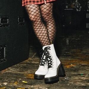 Dr. Martens Chesney Leather Flared Heel Lace Up Boots